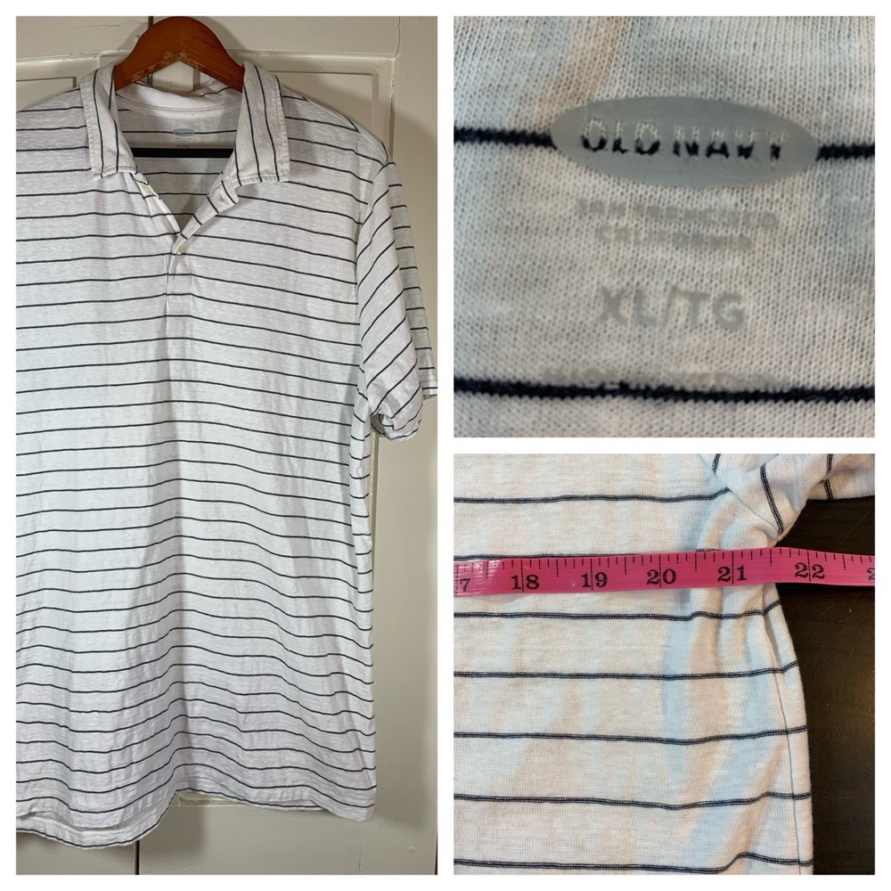 Old Navy Short Sleeve Polo Mens Size XL Blue Striped Soft Washed Golf Casual